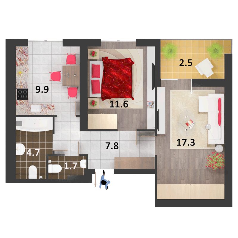 2 кімнатна 55 м²