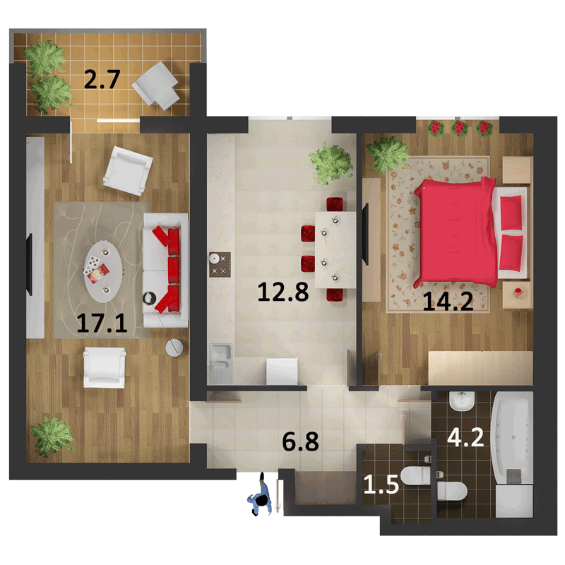 2 кімнатна 58 м² 