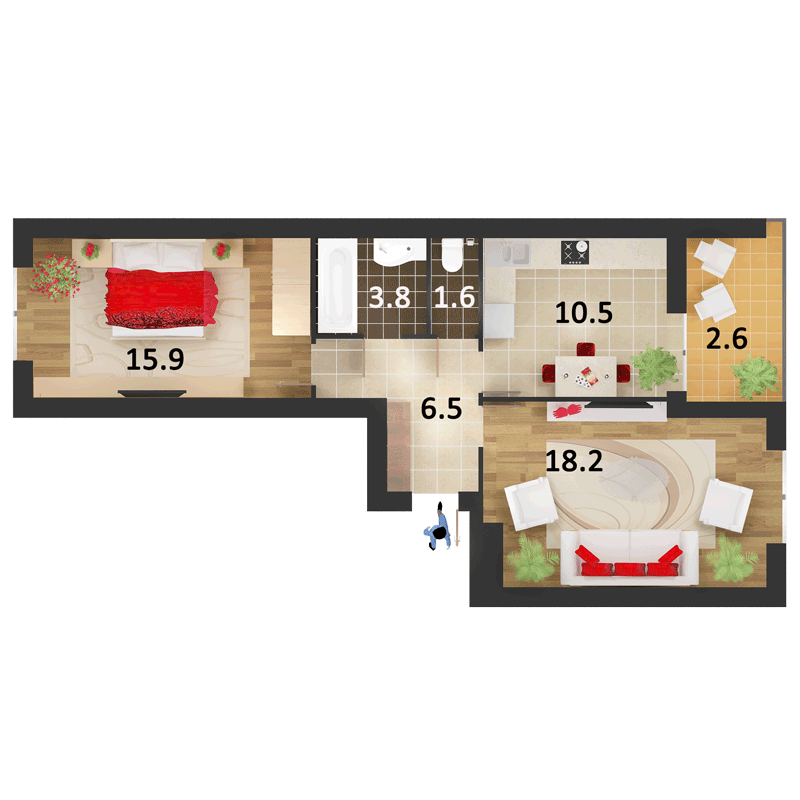 2 кімнатна 58 м²